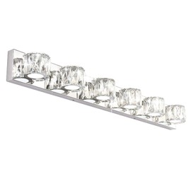 Aipsun 6 Lights 41in Crystal Vanity Lights Over Mirror Long Bathroom Lighting Fixture Modern LED Vanity Light for Bathroom,White Light 6000K