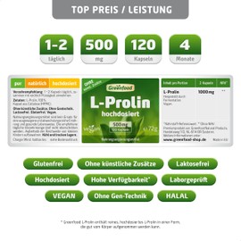 L-Proline, 450 mg, High Dose, 120 Capsules - No Artificial Additives
