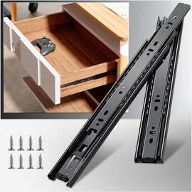YENUO 5 Pairs Full Extension Drawer Slides Side Mount 10 12 14 16 18 20 22 24 Inch Ball Bearing Dresser Cabinet Kitchen Rails Track Guide Glides Runners Heavy Duty 100 Lb (Black- 5 PRS,14 Inch)