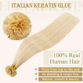 MY-LADY U Tip Hair Extensions Human Hair Bleach Blonde 18 Inch 50G 50Strands K Tip Keratin Bond Hair Extensions Fusion Utip Ktip Pre Bonded Hair Extensions Real Remy Hair