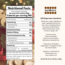 Nyakers Pepparkakor Swedish Ginger Snaps Cookies, Vegan Cookies, Dairy-Free Snacks, Gourmet Cookies, Food Gift for Holidays, Valentines Day, Thanksgiving - Packed in a Beautiful Tin - 14.11oz (Blue)