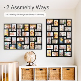 HELLO LAURA Photo Frames Collage Wall Decor - Hanging Photo Collage Frame 4x6 Large Picture Frame for Home Living Room 24 Opening Collage Picture Frames for Wall - Black
