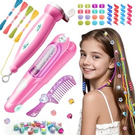 DIY Hair Salon Toys for Girls, Hair Gem Stamper Kit And Hair Rope Braider, Bling Hair Jewels Styling Tool with Glitter Diamonds Comb Beads Accessories