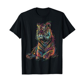 Tiger Colorful Drawing Animal Graphic Abstract Art Tiger T-Shirt