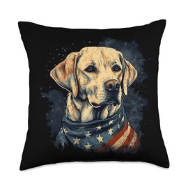 4th Of July Patriotic Black Labrador Graphic American USA Flag Lab Owner Yellow Labrador Retriever Throw Pillow, 18x18, Multicolor