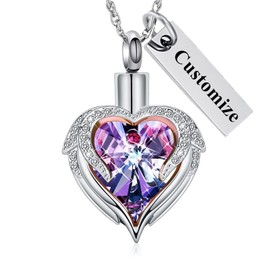 Cremation Jewelry Angel Wing Heart Urn Necklace for Ashes for Women Memorial Human Pet Ashes Pendant