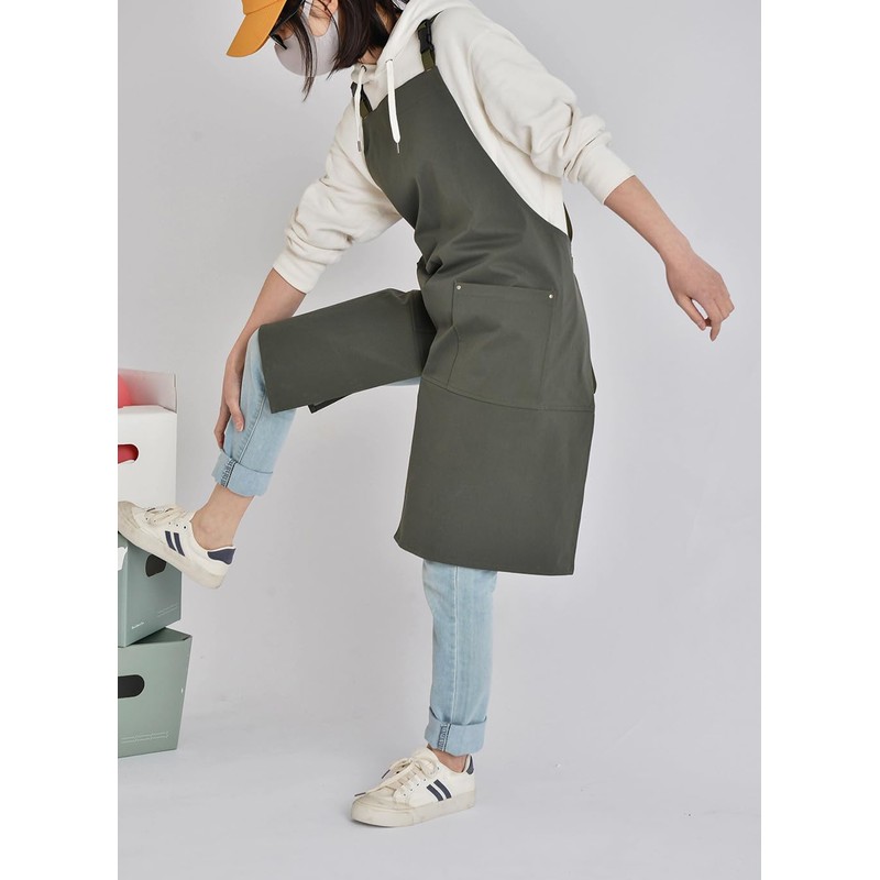 LeafIn WGZ Women's Long Length Apron with Pockets, H-Type, Buckle,