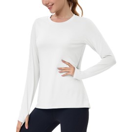 MAGCOMSEN Tees for Women Long Sleeve Rash Guard Shirts UPF 50 Sun Protection Lightweight Quick Dry Summer Tops White L
