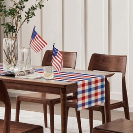 Memorial Day Table Runner 4th of July Plaid Checkered Table Runners America Blue Red White Table Center Decor for Home Kitchen Dining Party Patio (Blue)