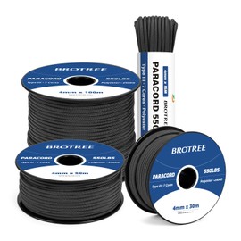 Brotree 550 Paracord 4mm 30m Rope Type III 7 Strands 100% Polyester Parachute Cord for Crafting, Camping, Outdoor, Survival - Black