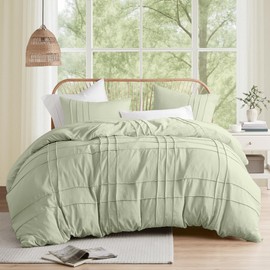 Comfort Spaces Sage Twin Size Duvet Cover Set - 2 Piece Pintuck Pleated Duvet Cover, Twin XL All Season Lightweight, Extra Soft Pre-Washed Microfiber Bedding Cover Shams