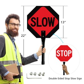 GicnKeuz Stop Slow Sign with Metal Handle, 13x13 inches Double Sided Slow/Stop sign, Traffic Reflective Aluminum Sign, Fade Resistant/Waterproof, Easy to Mount (1 Pack)