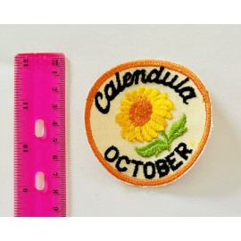 Vintage Calendula October  Patch Embroidered Flowers Of The Month Sew On
