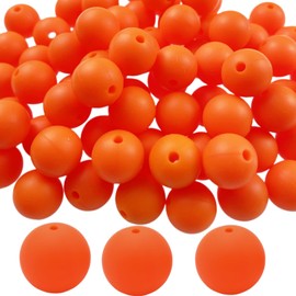 Silicone Beads, 60pcs 15mm Silicone Beads for Keychain Making Bulk Round Silicone Beads Rubber Loose Craft Beads for Bracelet Necklace Earring Jewelry DIY Crafts Making(Orange)