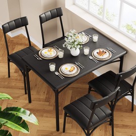 CABIHOME Dining Table Set for 4 with Cushion Chairs, 5 Piece Kitchen Table and Upholstered Chairs for Kitchen Apartment Dining Room Small Space, Black