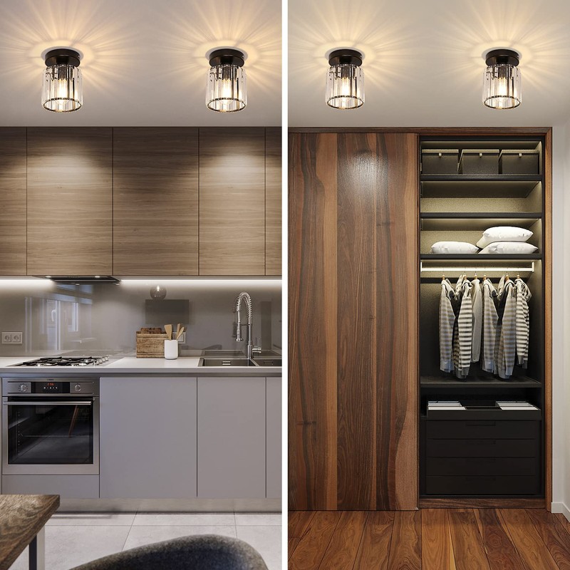 Goeco 2 Pack Crystal Ceiling Light, Modern Industrial Semi Flush