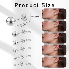 Stainless Steel Stud Earrings for Women & Men 15 Pairs Silver Earrings Tiny Stud Earrings Simple Polished Ball Studs Hypoallergenic Jewelry Different Sizes Silver Stud Earrings Set 2mm 3mm 4mm 5mm 6mm
