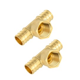 (Pack of 2) EFIELD 3/4" Pex X 3/4" Pex X 1/2" Female NPT Tee Adapter, Pex Crimp Brass Plumbing Fittings, ASTM F1807, NSF/ANSI 61