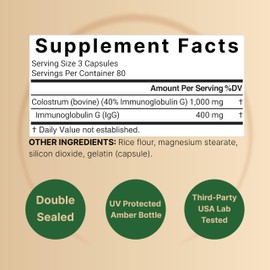 NatureBell Bovine Colostrum Supplement 1,000mg Per Serving, 240 Capsules | 40% IgG Colostrum Powder for Gut Health, Bloating, Skin, Hair & Immune Support – Non-GMO