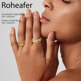 Roheafer Stackable Gold Rings for Women Non Tarnish Dainty 14K Gold Plated Stacking Cubic Zirconia Thumb Ring Set Trendy Statement Chunky Band Rings Promise Engagement Rings-G-8