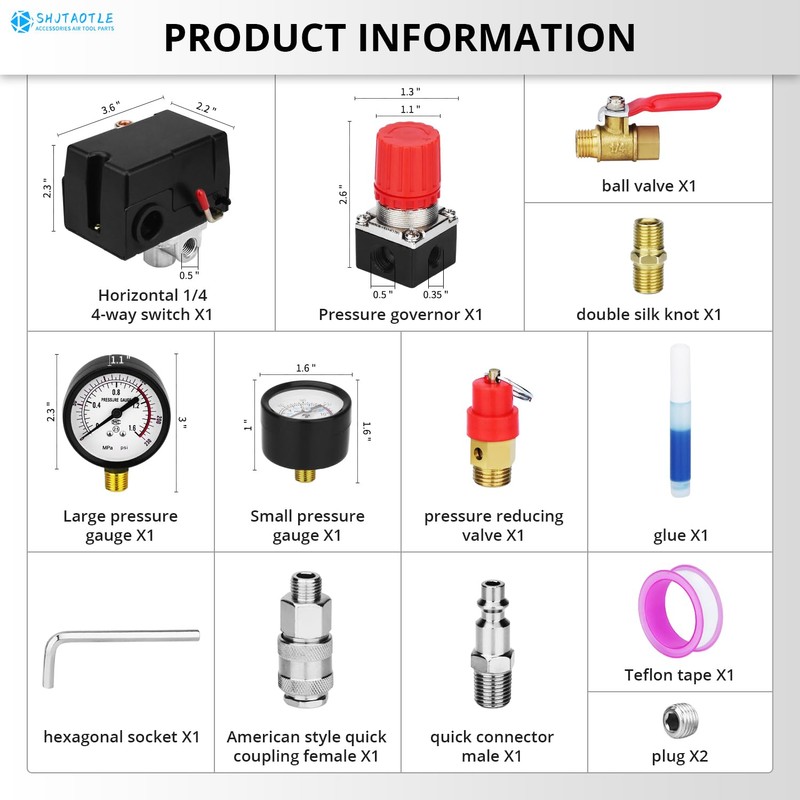 Universal Air Compressor Pressure Switch Control Valve (90-120 PSI, 110V-240V)