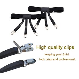 LNtech Mens Shirt Stays Adjustable Elastic Shirts Holder with Non-slip Locking Clamps,Men's Police Military Shirt Holders,Tucked In Black