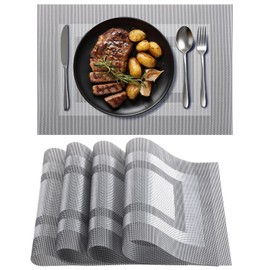 Timeet Gray Placemats Set of 4, Heat Resistant Non-Slip Place Mats, Durable Washable PVC Vinyl Woven Table Mats, Wipeable Placemats for Dining Table Easy to Clean