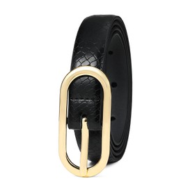 RISANTRY Women's Black SnakePrint Slim Belt with Gold Buckle - Chic and Elegant Accessory