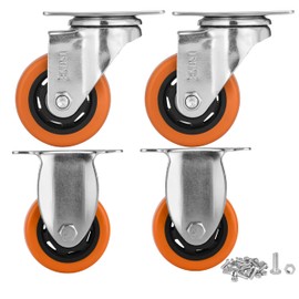 3 Inch Caster Wheels Set of 4 (2 Rigid, 2 Swivel), Ball Bearing 360 Degree Plate Swivel Castors Wheel Load 1800 lbs, Casters for Furniture, Workbench, Dolly, Cart