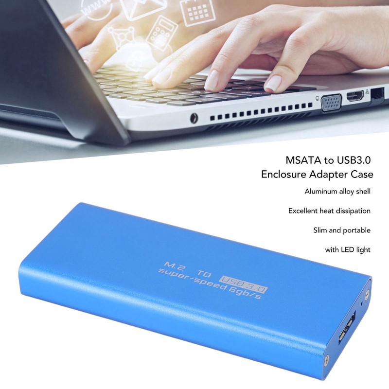 MSATA to USB3.0 Enclosure Adapter Case 6Gbps Blue MSATA SSD