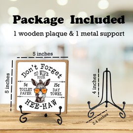 5" Wooden Plaque,Don't Forget To Wipe Your, Western Donkey Decor With 1 Metal Support, Bathroom Toilet Decor, Rustic Farmhouse Home Guest Room Bathroom Decorations And Accessories -B10