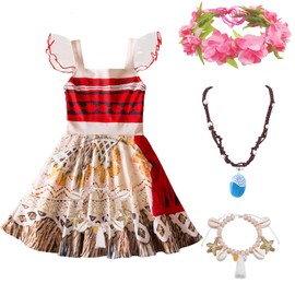 Xerteam Adventure Princess Costume, Double Shoulder Dress Fancy Party Dress up for 1-3 Years Girls, World Book Day Dressing up with Necklace Wreath Bracelet, Therm Party Cosplay Dresses (4-5Years)