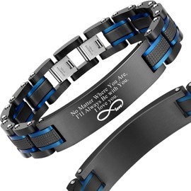 Holizaly Men's Stainless Steel Two Tone Square Link Bracelet, Black and Blue Ion Plated Black (blue-black 8)