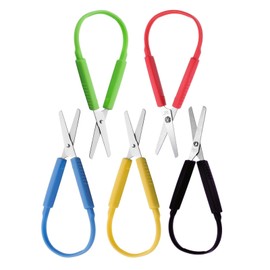 5pcs Loop Scissors Set Self-Opening Safety Grip Scissors Adaptive Easy Grip Loop Scissor in Easy Grip for Children and Adult Special Needs (Yellow Blue Red Green Black)