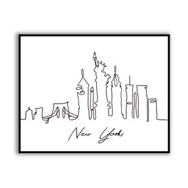 New York City Skyline Wall Decor 10x8 inches Line Print Modern, Minimal, Black And White Drawing NYC Skyline Cityscape Wall Art UNFRAMED