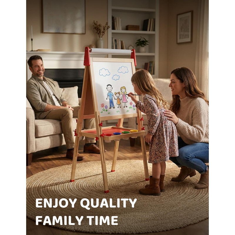 Kids Art Easel, Adjustable Wood Chalkboard, Easels for Toddlers