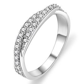 Oneress Platinum Plated X Rings Simulated Diamond CZ Criss Crossover Ring for Women YA022 (White 8)