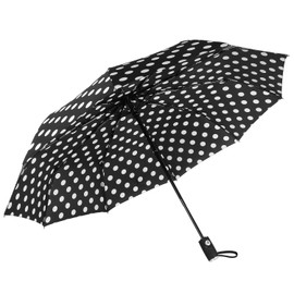 Agaric Cute Polka Dots Compact Travel Umbrella - 10 Ribs Windproof Umbrella, 46” Auto Open/Close Portable Umbrella with Reinforced Canopy and Ergonomic Handle (Black)