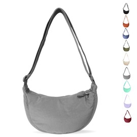 LOCCY Women's Half Moon Crossbody Shoulder Bag, Hobo Halfmoon Bag, Plain Nylon Crossbody Bag, Women's Half Moon Shoulder Bag with Adjustable Shoulder Strap for Women Travel, gray