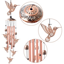 Brass Hummingbird Wind Chimes, Copper Wind-Chimes, Garden Decor, Gifts for Women, Gifts for Mom, Windchimes Outdoor, Memorial WindChimes, Wind Bell