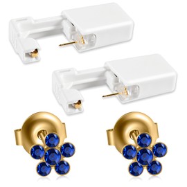 CHUANCI PAIR Disposable Sterile Ear Piercing Unit Flower/Butterfly Ear Tragus Piercing Gun Home Use NO PAIN Piercer Tool Machine Kit Stud (PAIR Silver Sapphire Cz Flower)