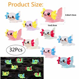 32Pieces Mini Resin Axolotl Miniature Figurine, Luminous Resin Axolotl Charm Axolotl Tiny Animal for Dollhouse Garden Decoration DIY Craft Micro Landscape Aquarium Party Decor