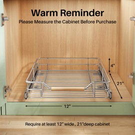 Pull out Cabinet Organizer, Heavy Duty Sliding Drawers for Cabinets, Slide out Drawers Storage Basket Shelves for Home Pot and Pan, Steel Roll out Shelf Inside Kitchen, Bathroom, Pantry, Under Sink