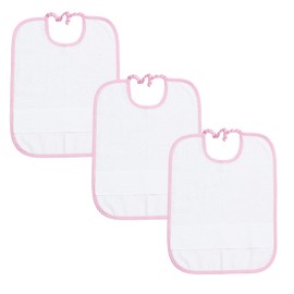 Filet - Set of 3 Nursery Bibs with Elasticated White Sponge with Aida Embroidery and Pink Checked Trim