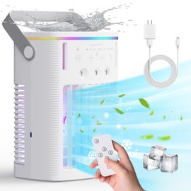 Portable Air Conditioners,3-Speed Small AC Fan, Portable Air Cooler with Remote,Timer function,7-Color Night light,3-Level Mist modes,Personal Air Conditioner for Bedroom,Office,Room,Camping.