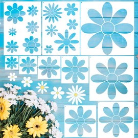 Large Flower Stencils for Painting on Wood - 10 Pcs Floral Daisy Reusable Plastic Painting Stencils for Wood Plank Porch Decoration, Reusable Art Painting Stencil on Wood Crafts DIY Home Fence Decor