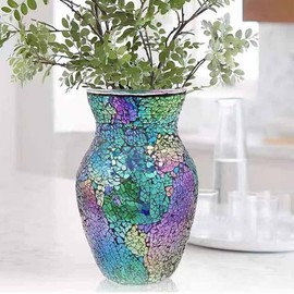 JASMODAAURA Tempered Mosaic Glass Vase 7.8inch (Purple)