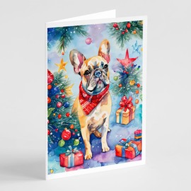 Caroline's Treasures DAC3462GCA7P French Bulldog Christmas Greeting Cards Pack of 8 Blank Cards with Envelopes Whimsical A7 Size 5x7 Blank Note Cards