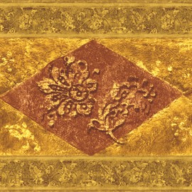 Concord Wallcoverings Wallpaper Border Vintage Pattern Floral Ornament Rhombuses for Bathroom Powder Room Bedroom Dining Area, Gold Brown, 15 ft by 7 in WD76847