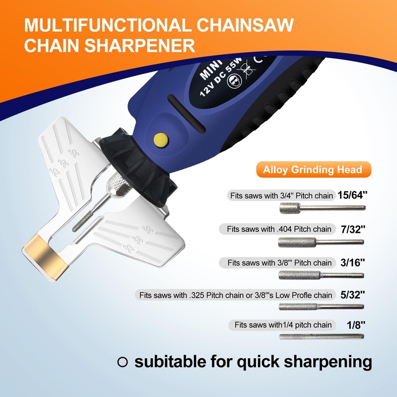 Electric chainsaw sharpener,Chainsaw chain sharpener12V,DC 55W 25000PRM,With 5 alloy grinding